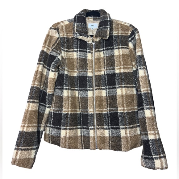 Neutral brown toned plaid sherpa jacket - Picture 2 of 3